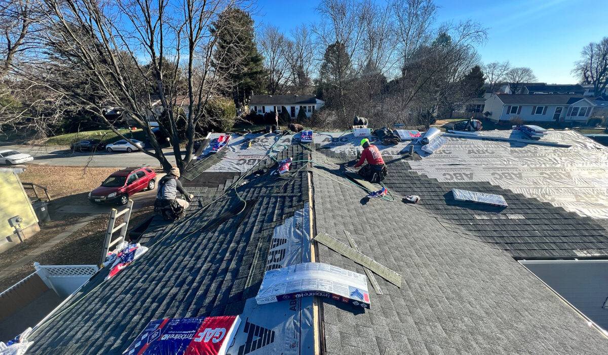 Harford Roofing services team installing GAF shingles